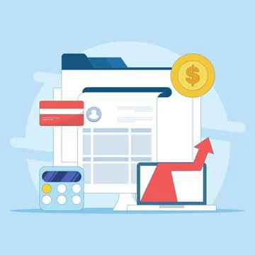 Online accounting software concept, Digital accounting, Wealth management. Stock Illustration