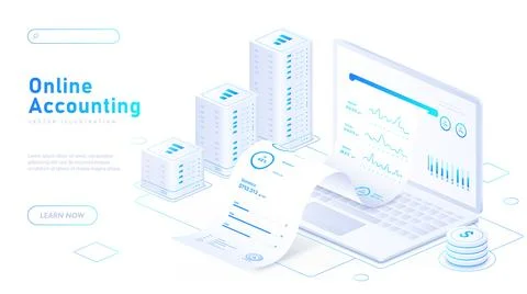 Online accounting white poster vector Stock-Illustration