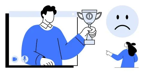 Online Achievement Celebration with Elements of Discontent and Envy Stock Illustration