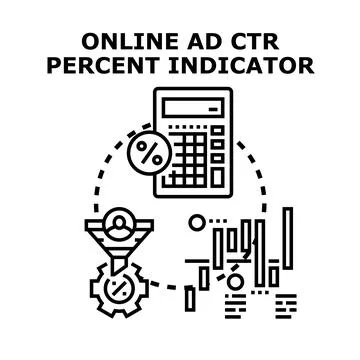 Online ad ctr percent indicator with data analysis Stock Illustration