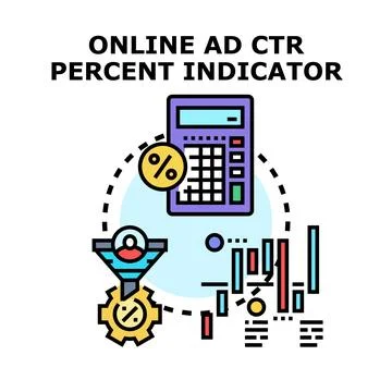 Online ad ctr percent indicator with data analysis Stock Illustration