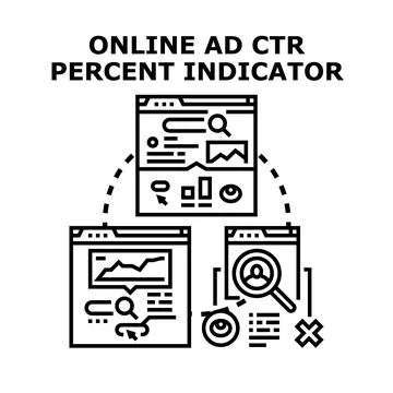 Online advertisement click through rate percent indicator Stock Illustration