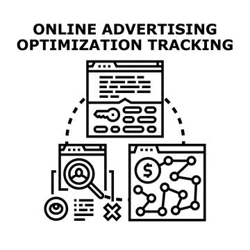 Online advertising optimization tracking data management service Stock Illustration