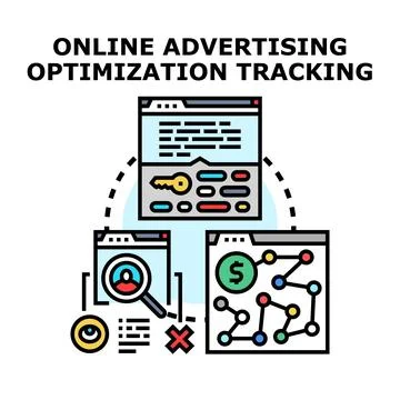 Online advertising optimization tracking data management service Stock Illustration
