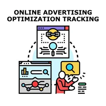 Online advertising optimization tracking measuring data analysis Stock Illustration
