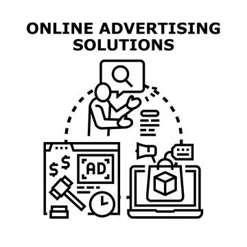Online advertising solutions developing digital marketing strategy Stock Illustration