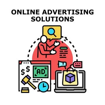 Online advertising solutions developing digital marketing strategy Stock Illustration