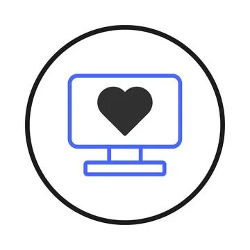 Online affection depicted through a computer screen displaying a prominent .. Stock-Illustration