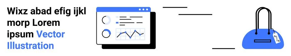Online Analytics Dashboard with Graphs and Secure Online Shopping Concept イラスト素材
