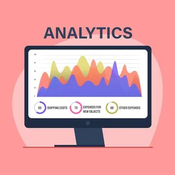 Online analytics, financial report chart, data analysis, and web development Illustrazione stock