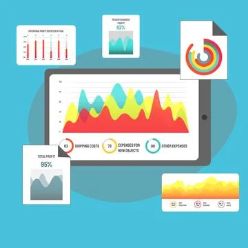Online analytics, financial report chart, data analysis. Monitor with data chart Stock Illustration