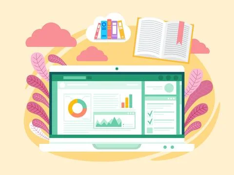 Online analytics, financial report chart, data analysis, and web development 스톡 일러스트