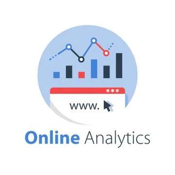 Online analytics, web statistic, internet big data, website usage report Illustrazione stock