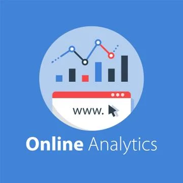 Online analytics, web statistic, internet big data, website usage report Illustrazione stock