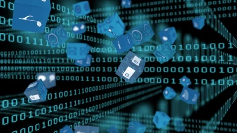 Online and application icons cubes and binary codes Stock Footage 110723963