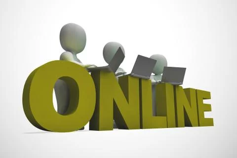 Online and connected to the internet using Wi-Fi for web access. - 3d illustr Stock Illustration