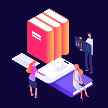 Online and self education vector concept with books and people Illustrazione stock