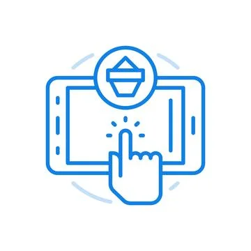 Online application checkout vector line icon. Mobile retail with web shopping Illustrazione stock