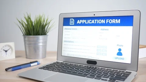 Online Application Form Concept on Laptop Computer Screen Stock Footage 86865103