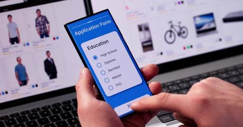 Online Application Form On Mobile Phone Foto stock