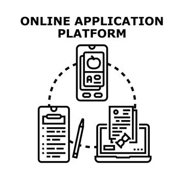 Online application platform concept connecting digital devices 库存插图