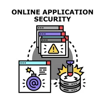Online application security protecting network data from cyber attacks Stock Illustration