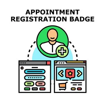 Online appointment registration and user badge concept Stock Illustration