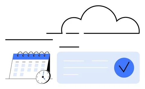 Online appointment scheduling with calendar, clock, and cloud elements high.. Stockillustratie