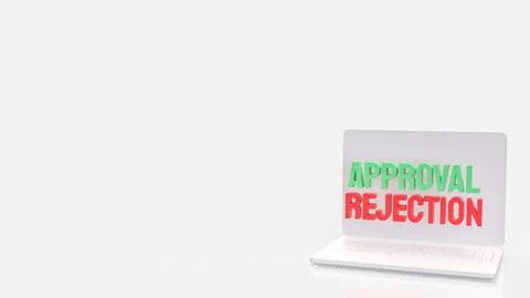 Online Approval and Rejection Decision Process on Laptop Computer 3d render.. Illustrazione stock