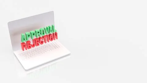 Online Approval and Rejection Decision Process on Laptop Computer 3d render.. Stock Illustration