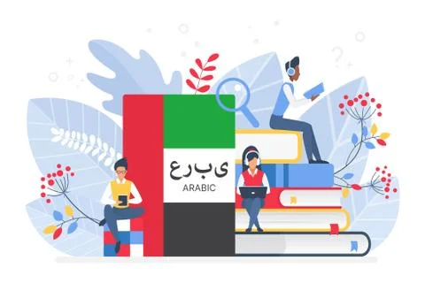 Online Arabic language courses flat vector illustration. Distance education Illustrazione stock