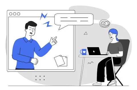 Online argument during video call meeting. Vector illustration Stock Illustration