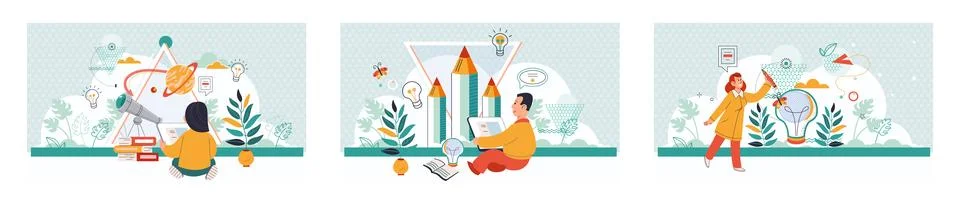 Online art class. E-learning, distance education. Tutorials and web courses Illustrazione stock