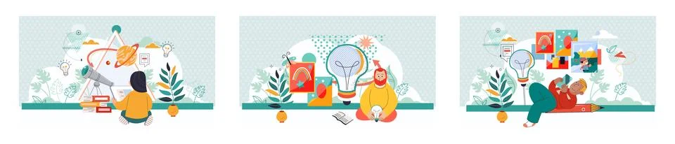 Online art class. E-learning, distance education. Tutorials and web courses Illustrazione stock