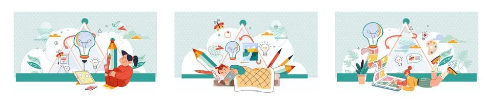 Online art class. E-learning, distance education. Tutorials and web courses Stockillustratie