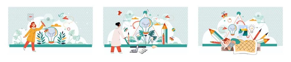 Online art class. E-learning, distance education. Tutorials and web courses Illustrazione stock