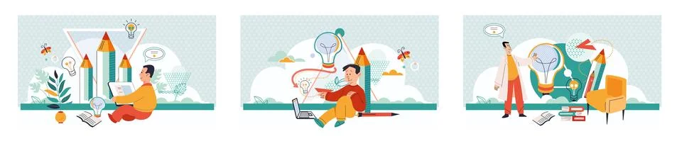 Online art class. E-learning, distance education. Tutorials and web courses Illustrazione stock