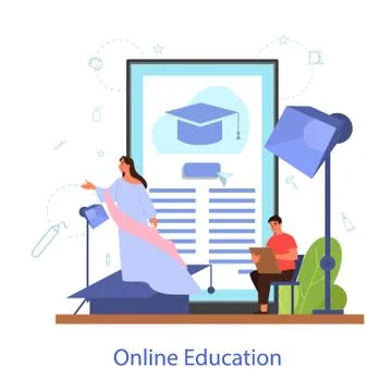 Online art tutorial concept. Distance study, art class. People learning Stock Illustration