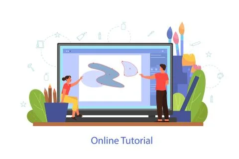 Online art tutorial concept. Distance study, art class. People learning Stock Illustration