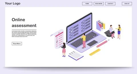 Online assessment webpage vector template with isometric illustration Stock Illustration