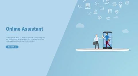 Online assistant app concept for website template or landing homepage banner  Stock Illustration