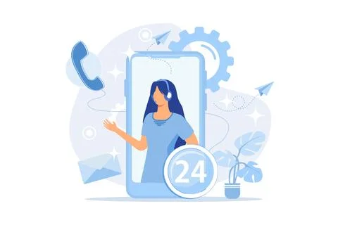 Online assistant, support team, contact us, website element, menu bar, chat.. Stock Illustration