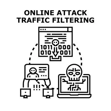 Online attack traffic filtering cybersecurity concept イラスト素材