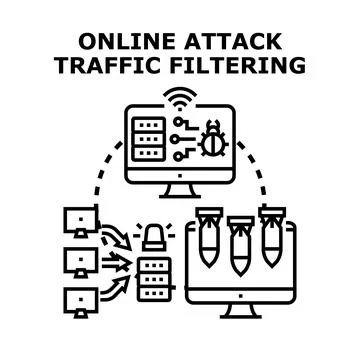 Online attack traffic filtering protecting network data security Stockillustratie