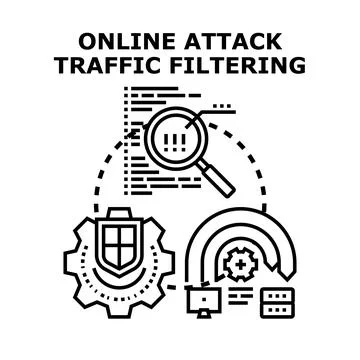 Online attack traffic filtering system protecting digital data Stock Illustration
