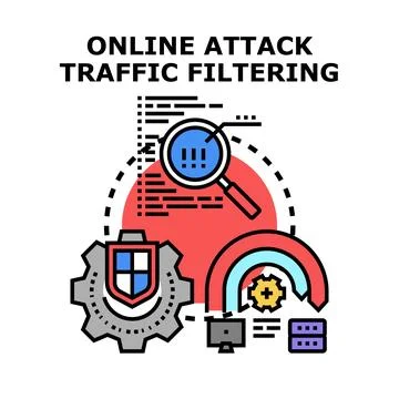 Online attack traffic filtering system protecting digital data Stock Illustration