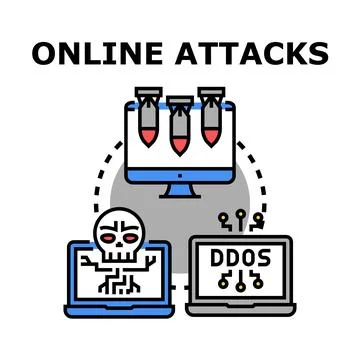 Online attacks creating cybersecurity threats and internet protection Illustrazione stock