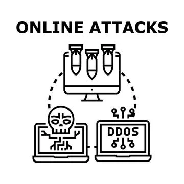 Online attacks creating cybersecurity threats and internet protection Stock Illustration
