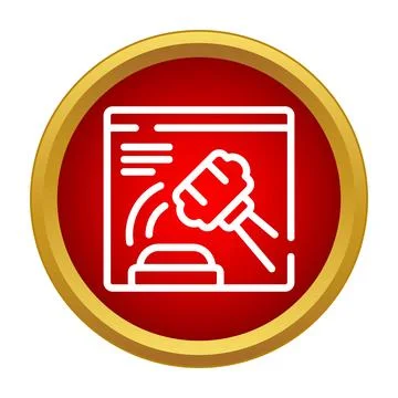Online auction bidding process with gavel and website icon Stock Illustration