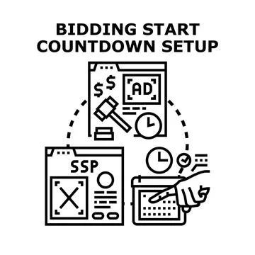 Online auction bidding start countdown setup concept Stock Illustration